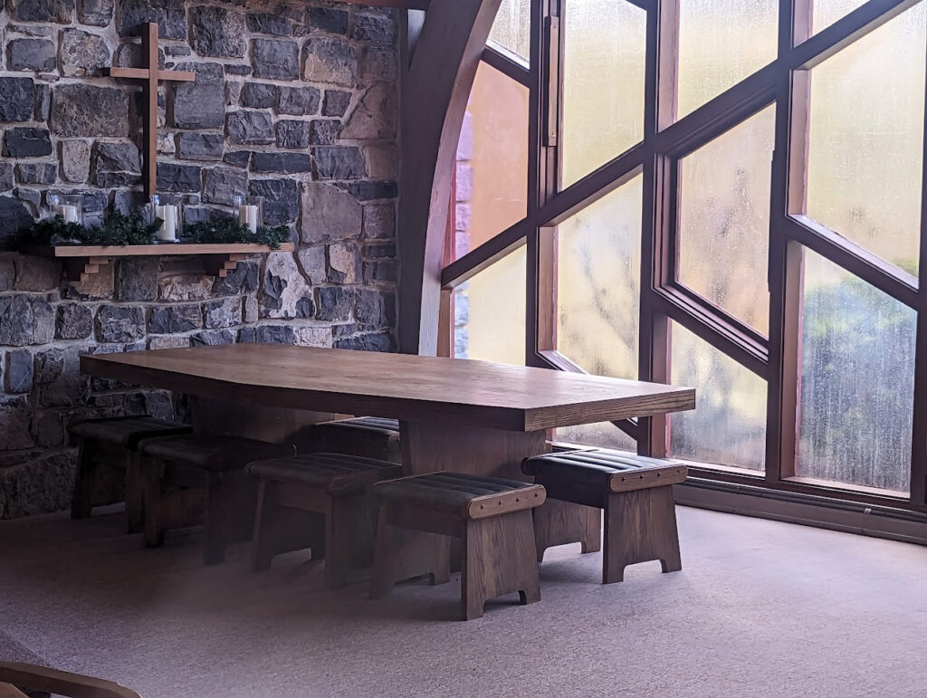 A table sitting within the chapel