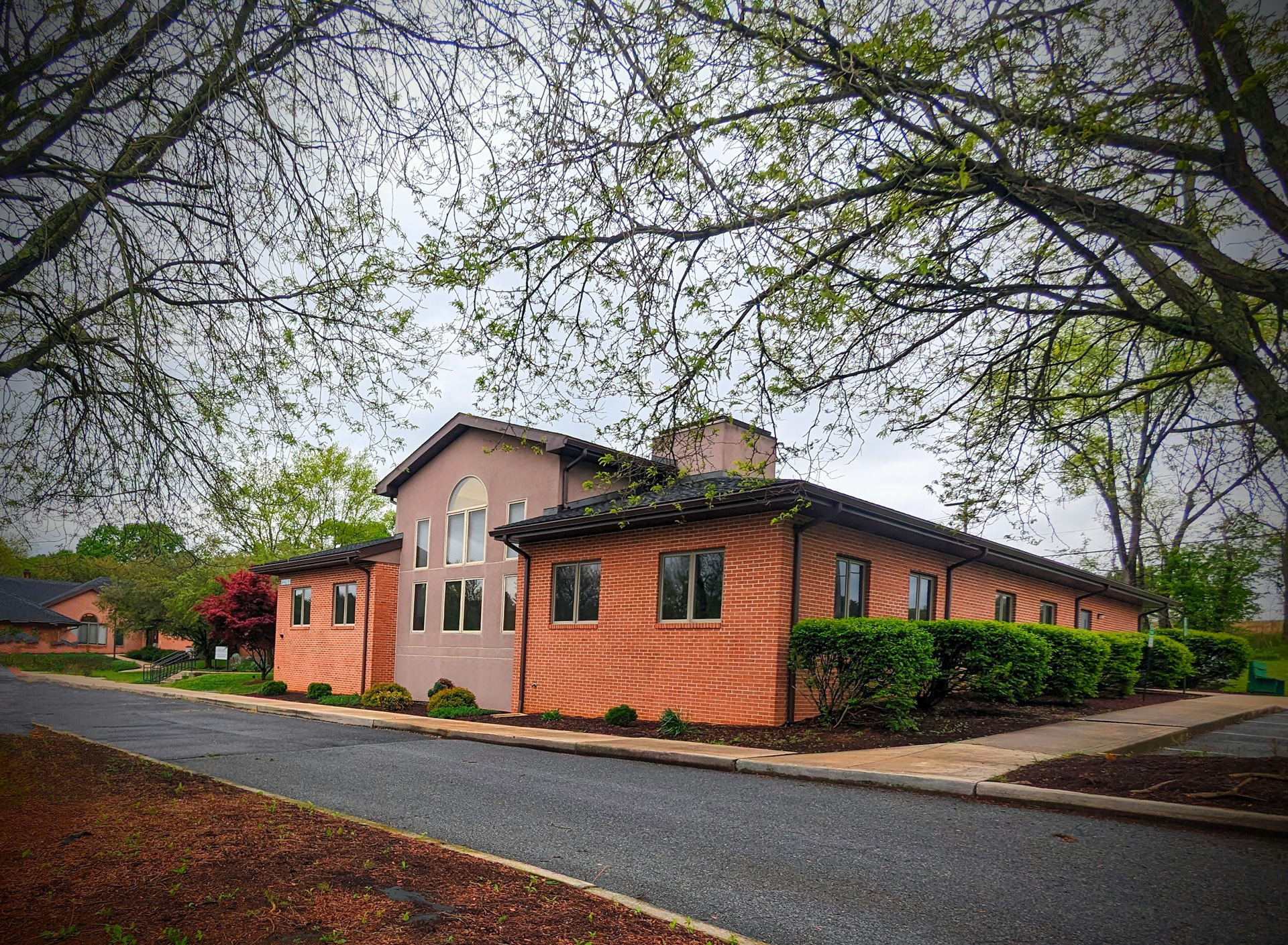 A brick office building.