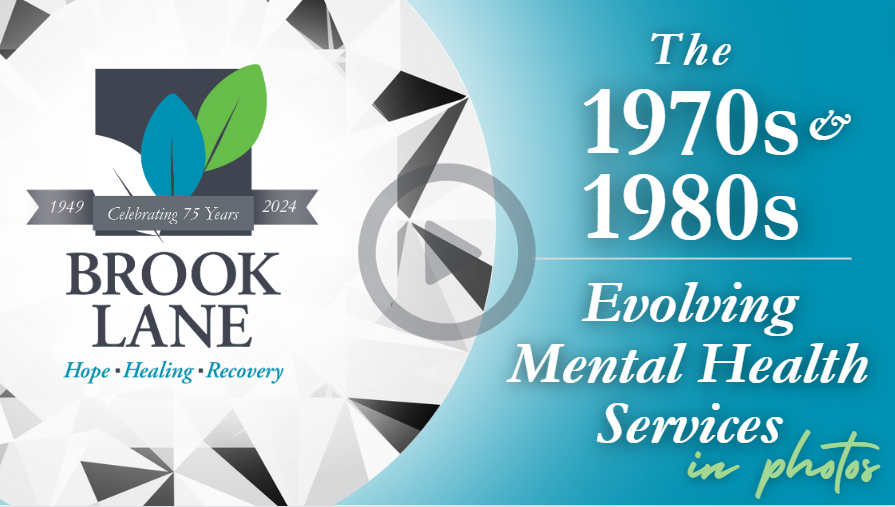 Brook Lane anniversary banner highlighting mental health services evolution.