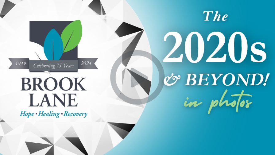 Brook Lane celebrating 75 years 2020s and beyond graphic.